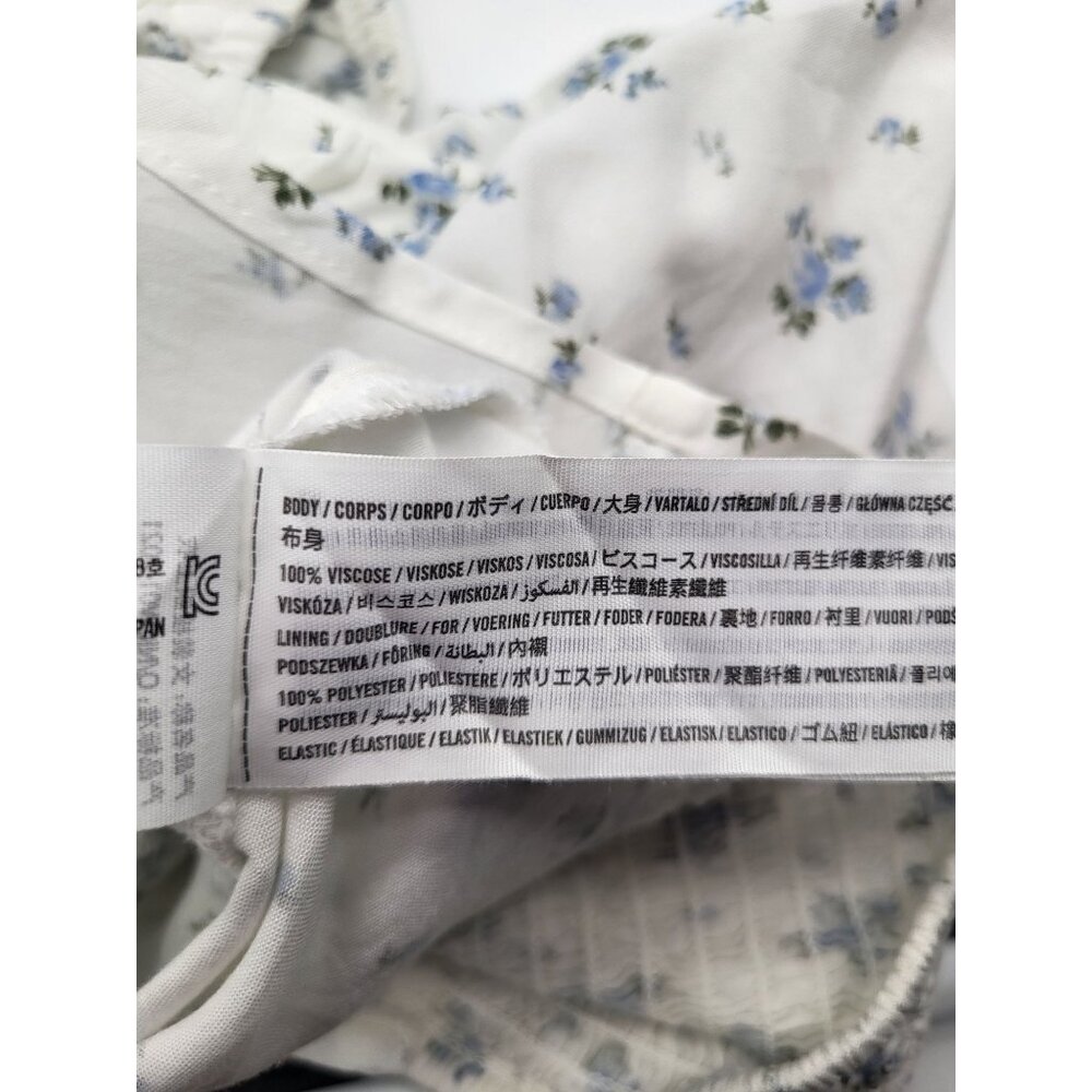 Hollister XS Puff Sleeve Mini Top Peasant Coquette White Blue Flowers Festival - Picture 7 of 7